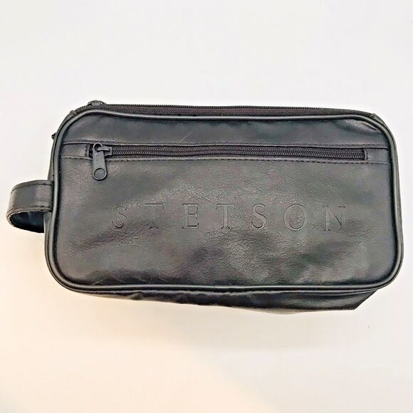Stetson Double Zip Travel Bag Brown Toiletry Shaving Kit Zip Pocket Packable - Picture 1 of 12